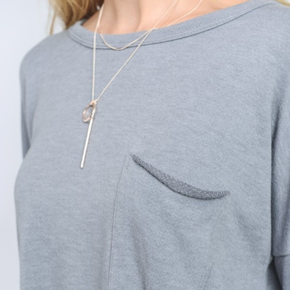 LAST Blue French Terry Long Sleeve Pocket Top - Picture 5 of 8